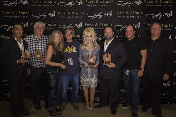 Pictured (L-R): APA's Frank Wing and Steve Martin, Mrs. Chuck Morris, AEG CEO Live Rocky Mountains/Pacific Northwest Chuck Morris, Dolly Parton, CTK Mgmt's Danny Nozell, Co-President and COO AEG Live Rocky Mountains/Pacific Northwest Brent Fedrizzi, and Webster PR's Kirt Webster. Photo: Jeremy Westby/Webster Public Relations