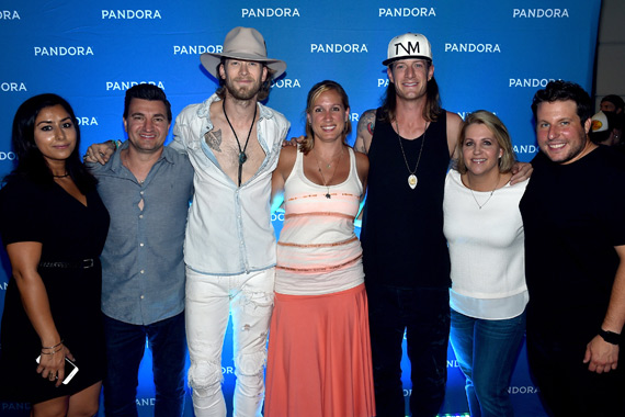 Pictured (L-R): Pandora's Gurj Bassi and Jeff Zuckowski; FGL's Brian Kelley; Pandora's Nicole Carbone-Rogers; FGL's Tyler Hubbard; BMLG's Kelly Rich; and Pandora's Mike Spinella. Photo: John Shearer/Getty Images for Pandora