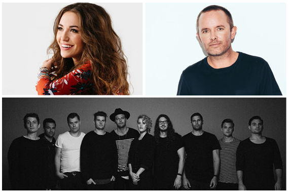 Pictured (clockwise from top left): Lauren Daigle, Chris Tomlin, Hillsong UNITED