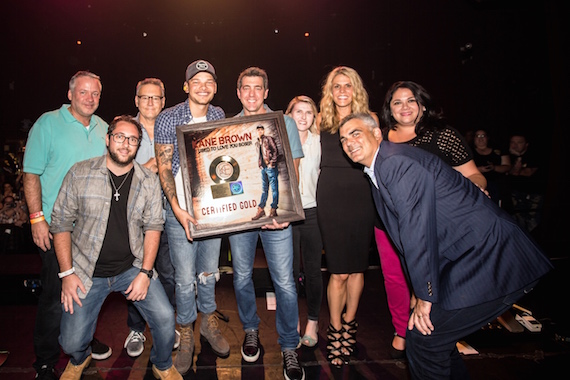  From (L-R): Keith Gale, RCA Nashville; Bob Foglia, Sony Music Nashville; Randy Goodman, Chairman/CEO, Sony Music Nashville; Kane Brown; Ken Robold, Sony Music Nashville; Hannah Dudley, Sony Music Nashville; Martha Earls, Brown's manager; Caryl Healey, Sony Music Nashville; Darren Stupak, EVP/GM, Sales, Sony Music Entertainment.