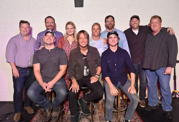 Pictured (Back Row, L-R): BMI's Bradley Collins, Sony-ATV's Josh VanValkenberg, ASCAP's Beth Brinker, BMI's Leslie Roberts, UMG Nashville's Royce Risser, Producer Nathan Chappman, ASCAP's Mike Sistad. (Front Row, L-R) singer-songwriter Jon Nite, singer-songwriter Keith Urban and singer-songwriter Ross Copperman. Photo: John Shearer/Getty Images for BMI