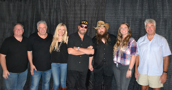 Pictured (L-R): Kirt Webster, Webster PR; Ken Levitan, Vector Management; Holly Williams; Hank Williams Jr.; Chris Stapleton; Morgane Stapleton; Coran Capshaw, Red Light Management. Photo: Charlie Sanderson/Hank Jr Enterprises 