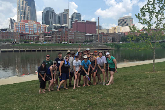 Sony/ATV staffers volunteer to help clean up the Cumberland River.