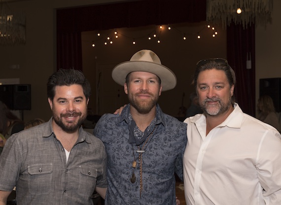 Pictured: (L-R) Trey Wilson, Vector Management; Drake White; Chris Stacey, GM Dot Records. Photo Credit: Steve Lowry 