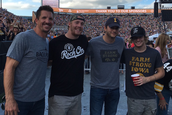 Pictured (L-R): Dallas Clark (Former Hawkeye), C.J. Beathard (Hawkeye Quarterback), Ashton Kutcher (Actor) and Tucker Beathard Photo Courtesy of Dot Records