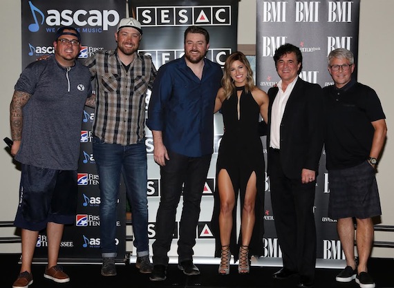 Pictured (L-R): Josh Hoge, Corey Crowder, Chris Young, Cassadee Pope, BMig Machine Label Group's Scott Borchetta and Jimmy Harnen