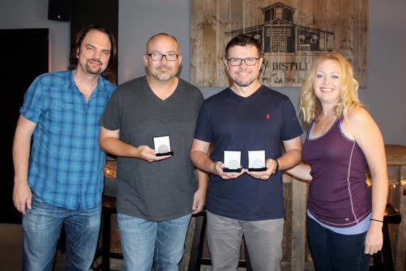 Pictured (L-R): Sherod Robertson, Owner/Publisher, Music Row; Derek George ; Lee Thomas Miller; Alicia Pruitt, Senior Director/A&R, Warner/Chappell Music