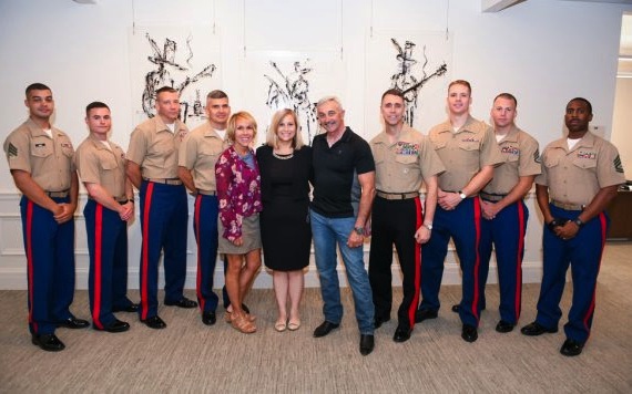 Pictured (L-R): Sgt. Michael Iams, 1st Lt Johnny Henderson, Col. Mike Manning, Col. Sean Salene, Thea Tippin, Mayor Megan Barry, Aaron Tippin, Brig Gen Robert Castellvi, 1st Lt. Aaron Reed, SSgt Bobby Yarbrough, GySgt Jimmy Bention. Photo Credit: Michael Bunch / Metro