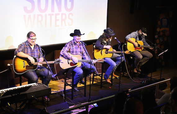 Pictured (L-R): Barry Dean, Tracy Lawrence, Rick Huckaby, and Luke Laird perform during the CMA Songwriters Series Thursday at The Birthplace of Country Music Museum in Bristol, Va. Photo: Rob Moore / CMA