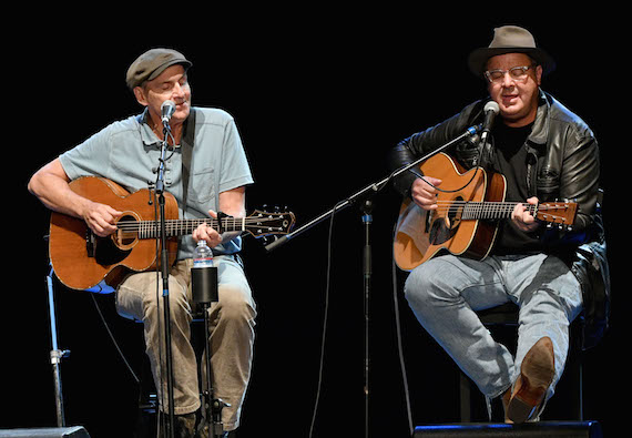 James Taylor and Vince Gill perform during All for the Hall Los Angeles. Photo by Mike Windle, Getty Images for the Country Music Hall of Fame and Museum