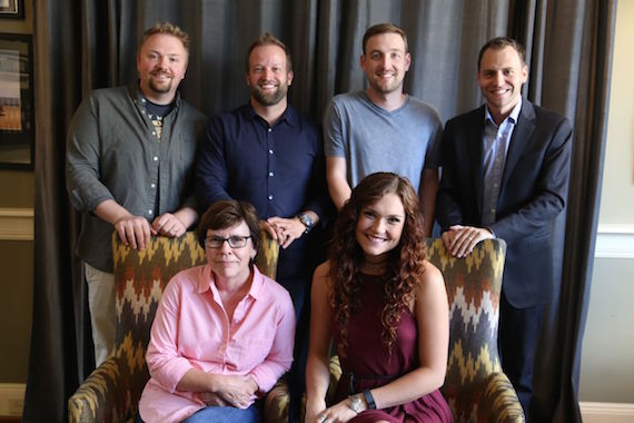 (Front Row, L-R): Robin Palmer, SMACKSongs Senior Creative VP; Kylie Morgan. (Back row, L-R): Josh Osborne, Partner, SMACKSongs; Michael McAnally Baum, Business Affairs, SMACKSongs; Lee Krabel, Senior Creative Director, SMACKSongs; Daniel Novick, Savur Threadgold LLP. Photo: Courtesy SMACKSongs