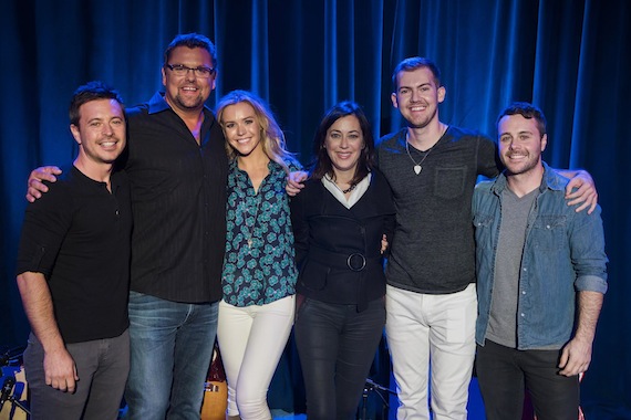 Band member Luke DeJaynes, AURORA Live host Storme Warren , Sarahbeth Taite, AURORA Live Executive Producer Rebecca Abrahams, and bandmembers Makenzie Schriner and Mark DeJaynes