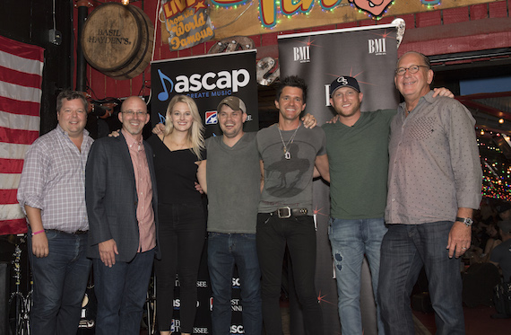 Pictured (L-R): BMIs Bradley Collins, Sony/ATV Tree Publishings Terry Wakefield, ASCAPs Beth Brinker, BMI songwriter Jody Stevens, producer Michael Carter and Warner Music Nashvilles John Esposito. Photo: Steve Lowry. 