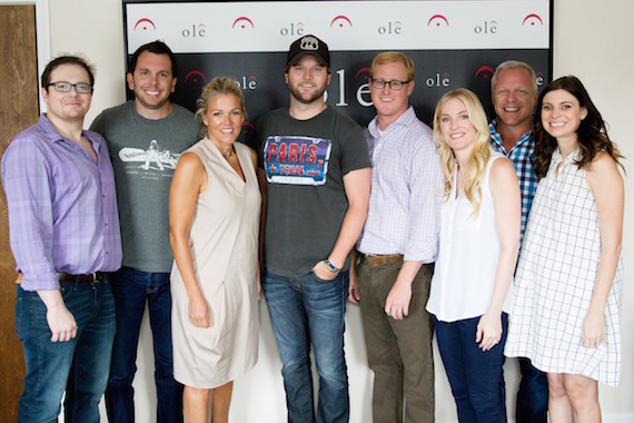 (L-R): Noah McPike, Ben Strain, Creative Director, ole; Leslie Roberts, Executive Director, Writer/Publisher Relations, BMI; Singer/Songwriter Jacob Powell; John Ozier, VP Creative, ole; Shellien Kinsey, Creative Admin Manager, ole; Mike Whelan, Sr. Creative Director, ole; Emily Mueller, Creative Manager, ole. 