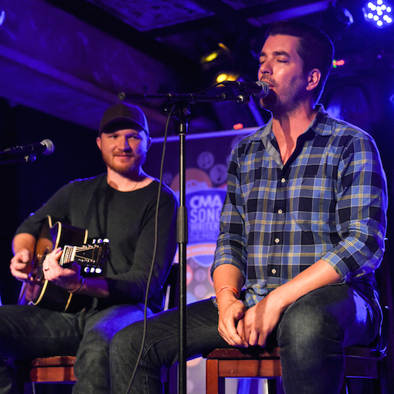 "Property Brothers" star Jonathan Scott makes a surprise appearance joining Eric Paslay onstage during the CMA Songwriters Series Tuesday in the Parish at House of Blues New Orleans. Photo: Erika Goldring / CMA