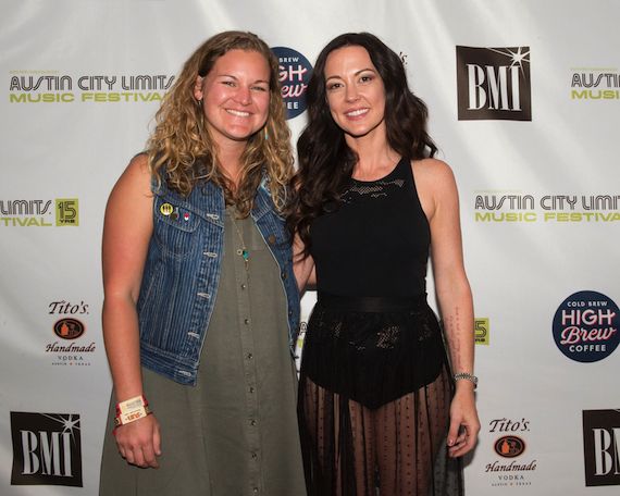 BMI Americana artist Amanda Shires poses with BMIs Nina Carter backstage at the BMI stage at ACL Fest.