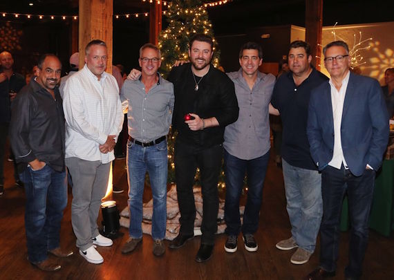 Pictured (L-R): Paul Barnabee, SVP Marketing, Sony Music Nashville; Keith Gale, SVP RCA Nashville, Sony Music Nashville; Steve Hodges, EVP Promotion & Artist Development, Sony Music Nashville; Chris Young; Ken Robold, COO, Sony Music Nashville; Jim Catino, VP A&R, Sony Music Nashville; Randy Goodman, Chairman & CEO, Sony Music Nashville. Photo: Alan Poizner 