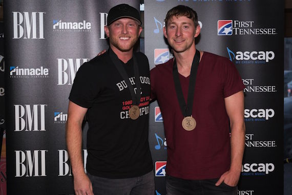 Cole Swindell and Ashley Gorley celebrate the success of "You Should Be Here." Photo: Steve Lowry