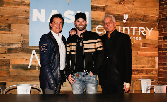 (L-R:) Scott Borchetta, Founder, President and CEO of Big Machine Label Group, flanks NASH Next 2016 Challenge winner, Country singer Todd O'Neill, with Mike McVay (R), SVP, Content and Programming, Cumulus Media