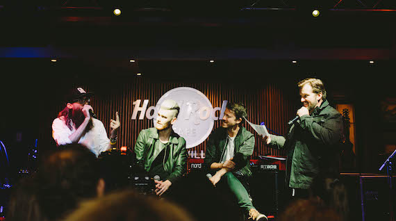 Pictured (L-R): Crowder, Colton Dixon, Mike Donehey of Tenth Avenue North, and NewSong’s Russ Lee participate in a Q&A with fans at the launch event. 