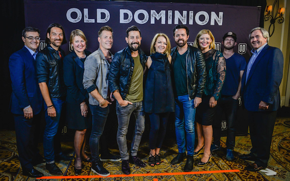 L-R: Pierre Bouvard, Chief insights Officer, Westwood One; Geoff Sprung, Old Dominion; Kristina Sweet, VP, Sponsorship, ANA; Trevor Rosen, Old Dominion; Matthew Ramsey, Old Dominion; Suzanne Grimes, President, Westwood One/EVP, Corporate Marketing, Cumulus Media; Brad Tursi, Old Dominion; Christina Albee, CMO, Westwood One; Whit Sellers, Old Dominion; Steve Shaw, President, Sales, Westwood One.