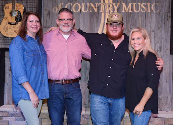 Pictured (L-R): Lynn Oliver-Cline, River House Artists; Erick Long, ACM; Luke Combs; Brooke Primero, ACM. Photo: Michel Bourquard/Courtesy of the Academy of Country Music