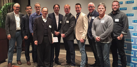 Pictured (L to R): Dale Bobo (Big Deal Music), Kevin Rea, Craig Currier (peermusic), Michael Sukin, Steven White, John Ozier (AIMP Ex. Dir./ole), Brad Peterson, Phil May, Scott Parker, Michael McAnally Baum (SMACKSongs) 