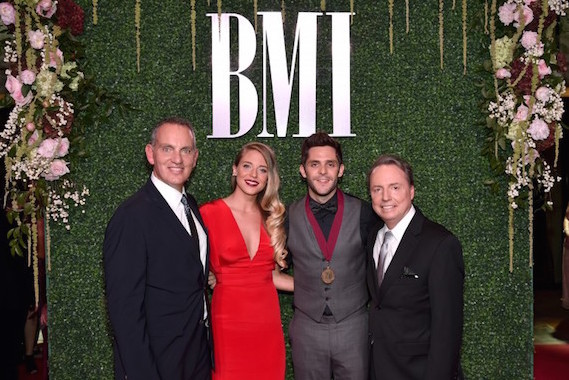 Pictured (L-R): President and CEO of BMI Michael ONeill, Lauren Gregory, singer-songwriter Thomas Rhett, Vice President of Writer-Publisher Relations Jody Williams. Photo: John Shearer/Getty Images for BMI