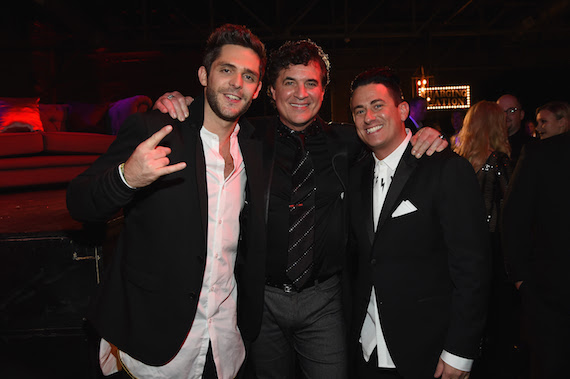 NASHVILLE, TN - NOVEMBER 02: Thomas Rhett, BMI CEO Scott Borchetta, and Jesse Frasure attend the Big Machine Label Group's celebration of the 50th Annual CMA Awards at Marathon Music Works on November 2, 2016 in Nashville, Tennessee. (Photo by Rick Diamond/Getty Images for BMLG )