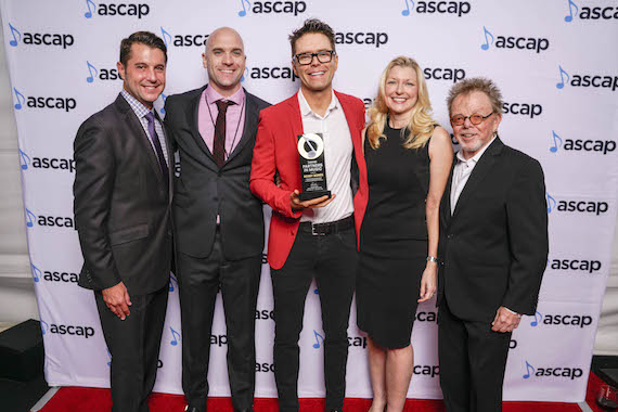 ASCAP's Michael Martin, Robert Filhart, ASCAP Partners In Music Award honoree Bobby Bones, ASCAP CEO Elizabeth Matthews and ASCAP President and Chairman Paul Williams. Photo: Ed Rode 