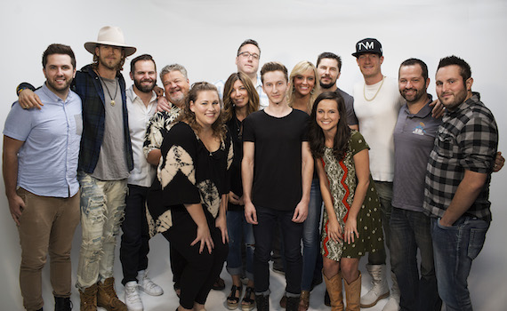 Back row (L-R): Joey Russ (Tree Vibez), Brian Kelley, Seth England, Craig Wiseman, Joey Moi, Chief Zaruk, Tyler Hubbard, Matt Turner (Big Loud), Dane Schmidt (Tree Vibez) Front row (L to R): Emily Peacock (AAM), Leslie DiPiero (AAM), Cameron Montgomery, Jordan Kodloka (Big Loud), Hannah Showmaker Wilson (Big Loud)