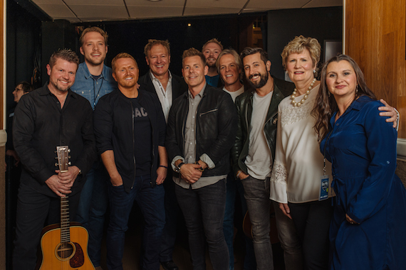 Pictured (L-R): Lee Thomas Miller, Matt Jenkins, Shane McAnally, Tim Nichols, Trevor Rosen, Josh Osborne, Marv Green, Matthew Ramsey, Gail Powell, Executive Director of High Hopes, Cheryl Dean, Public Relations and Marketing Coordinator. Photo credit  Tausha Dickinson 