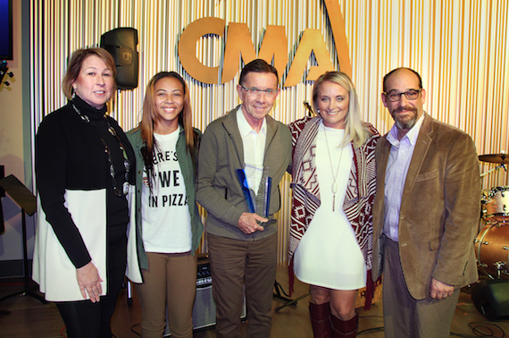 Pictured (L-R): Sarah Trahern, CMA Chief Executive Officer; Destini Thompson, W.O. Smith Music School Student; Joe Galante, CMA Foundation Chairman; Tiffany Kerns, CMA Senior Manager of Community Outreach; Jonah Rabinowitz, W.O. Smith Music School Executive Director. Photo: Christian Bottorff / CMA