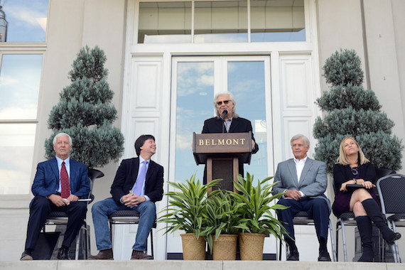 Pictured (L-R): Dr. Bob Fisher; Ken Burns; Ricky Skaggs (speaking); Marty Dickens; Nashville Mayor Megan Barry. 