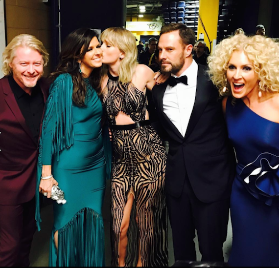 Little Big Town and Taylor Swift celebrate going No. 1 on iTunes during the CMA Afterparty. Photo: Taylor Swift/Twitter