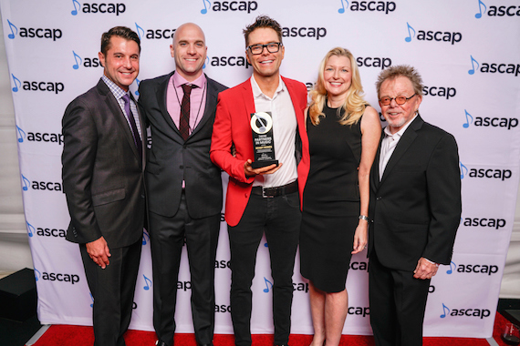 (L-R): ASCAP VP Nashville Michael Martin and Creative Director Robert Filhart, Bobby Bones, ASCAP CEO Elizabeth Matthews and President Paul Williams