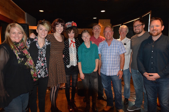 Pictured (L-R): Dianna Maher, Moraine Music Group; Sarah, Hannah, Eva, and Liza Holbrook, SHEL; Matthew Beckett, Attorney; Mark Brown, Round Hill; Brent Maher, Moraine Music Group; Kevin Thompson, Round Hill; Steve Nalbert, Round Hill 