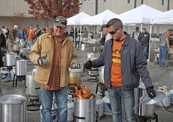 Tracy Lawrence (L) Participates in Turkey Frying Photo: Jon-Paul Bruno