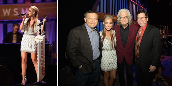 The Grand Ole Oprys Dan Rogers; Brooke Eden; Grand Ole Opry member Ricky Skaggs; Grand Ole Opry announcer Mike Terry. Photo: Chris Hollo/2016 Grand Ole Opry