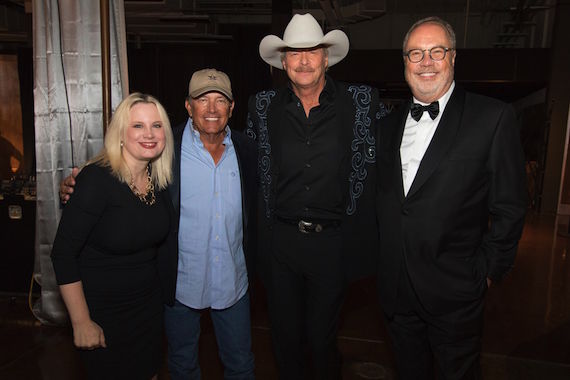 Alan Jackson and George Strait performed together at the 50th Annual CMA Awards. L to R: UMGN President Cindy Mabe; George Strait; Alan Jackson; UMGN Chairman and CEO Mike Dungan 