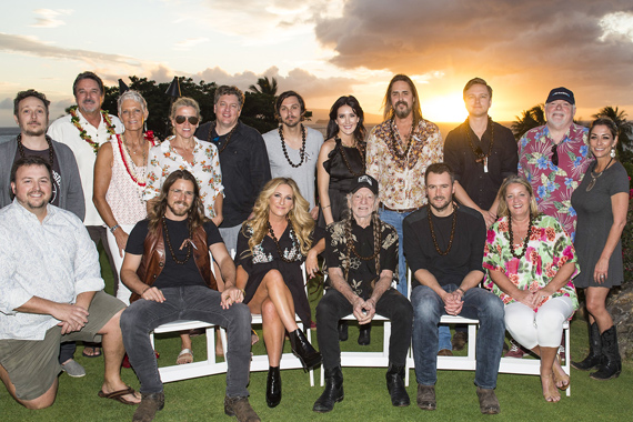 Pictured (L-R): Back Row: BMI songwriter Paul Doucette, sponsors Danny and Claudia Goodfellow, BMIs Leslie Roberts, BMI songwriters Shawn Camp, Charlie Worsham, Aubrie Sellers, Marti Frederiksen, Ethan Ballinger and Dallas Wayne and BMIs Mary Loving. Front Row: BMIs Mason Hunter, BMI songwriter Lukas Nelson, songwriter Lee Ann Womack, BMI songwriters Willie Nelson, Eric Church and Liz Rose. Photo: Erika Goldring