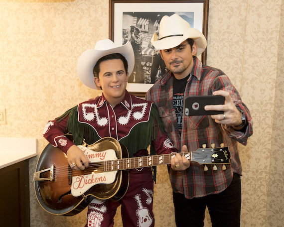 Brad Paisley poses with Little Jimmy Dickens wax figure backstage. Photo: By Chris Hollo/Grand Ole Opry.