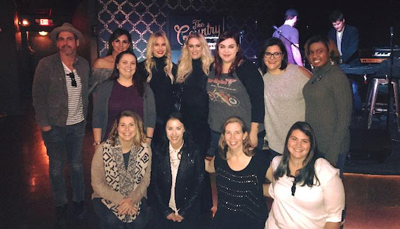 Pictured (L-R): Damian Martin (Raquel Aurilia's accompaniment), Raquel Aurilia (artist/songwriter), Makenzie Williams (WMBA Events & Ed.) Rachel Bradshaw (Stella Jane), Sarah Davidson (Stella Jane), Dana Lalevee (WMBA President), Michelle Pereira (artist/songwriter), Kortney Toney (WMBA Events & Ed.) (L-R Bottom): Jana Horvath (WMBA Treasurer), Rachael Gerringer (WMBA Membership & Marketing), Marissa Bond (exiting WMBA Treasurer), Julia Grimoldi (WMBA Vice President)